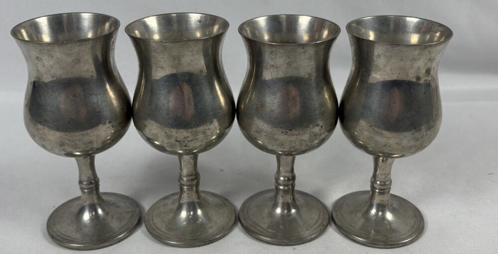 Vintage English Pewter Cups Exeter England Set Of 4 Goblets
